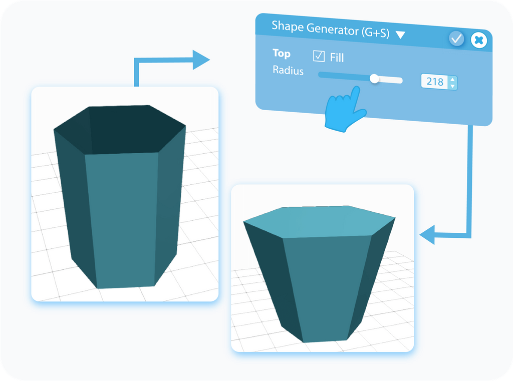 Customizing the Top radius + Fill feature for Shape Generator with slider or text-box